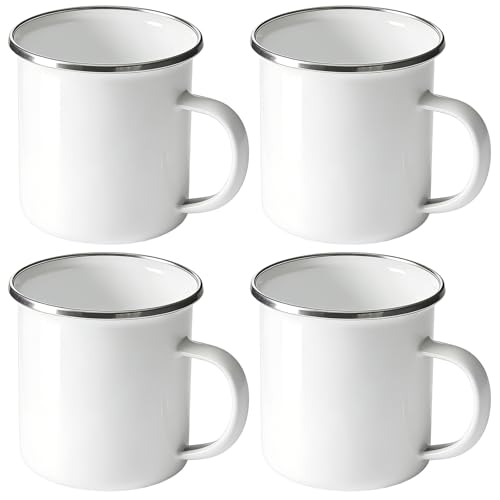 Lot de 4 tasses à café en porcelaine - 350 ml - Portables et réutilisables - Blanches - Pour le camping à la maison, les fêtes, le bureau ou le camping