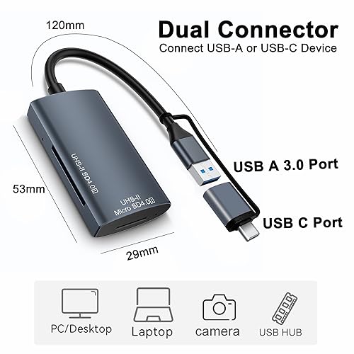 DCHAV UHS-II USB C to SD Card Reader USB 3.0 A OTG Adapter Dual Connector Converter for Micro SD TF SDHC SDXC Microsd Compatible with Computer PC Laptop SD 4.0 Camera Memory Card Android Phone Mac - image 6