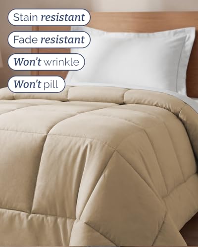 Image of Twin Size, Cream Alternative Down Comforter - Warm, Lightweight & Breathable Hotel Quality Bedding Set for Men, Women, Kids and Teens - All Season Oversized Cooling Microfiber Duvet Insert Comforter