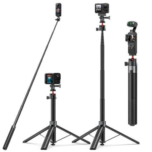 Palo Selfie Trípode de 170cm para dji Osmo Pocket 4 3 dji Action 5 Pro/4 Insta 360 X5 X4 GoPro 13/12/11/10 Black, Selfie Stick Trípode de Viaje/Soporte/Accesorios 2-en-1 para Cámara de Acción