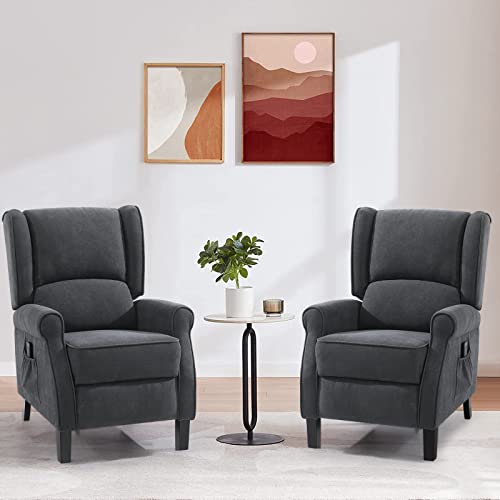 Kimohome Wingback Chair For Living Room Fabric Push Back Chair With Massage And Heat, Comfy Single Armchair With Padded Seat,Grey(Set Of 2) #TOP13