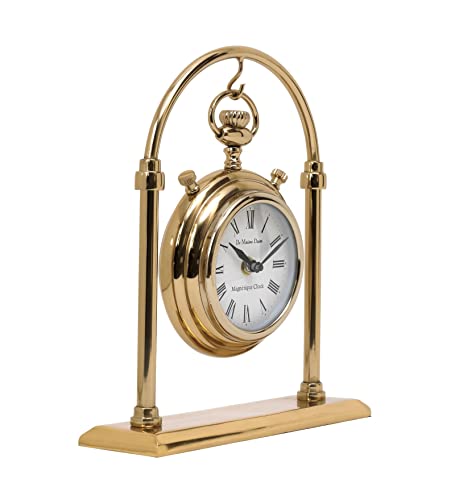Image of Decor de Maison Metal Brings Handcrafted Aleksi Table Clock For Kidsroom,Living Room,Bedroom,Study Table,Office Desk|Classic Non-Ticking Tabletop Battery Operated Analog Desk (Gold, Archway Timepiece)