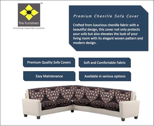 Image of Premium Chenille Woven Anti-Slip 6 Seater L-Shape Sofa Cover | L-Shape Sofa Seat Protector for Living Room | Durable & Stylish Slipcover - Brown Phoolkari