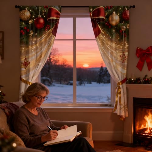 Cortinas de Navidad para dormitorio y fondo de fiesta con 2 paneles de copos de nieve 3