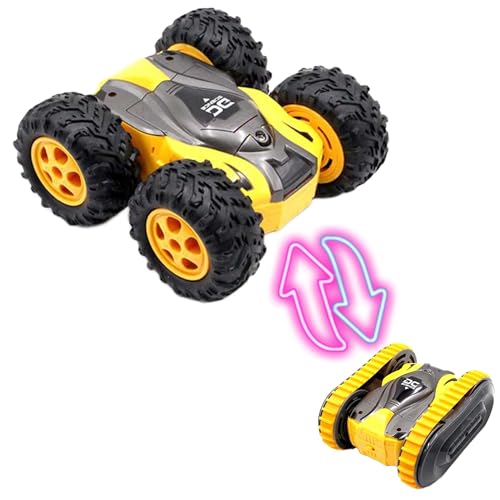 RC 4-WD Stunt-Auto 2-in-1 mit austauschbaren Ketten, weichen Reifen u. 360° Spin, ferngesteuertes Offroad Gelände-Fahrzeug für Kinder und Erwachsene, Monstertruck, Buggy, Crawler, Stunt-Car, Spielzeug