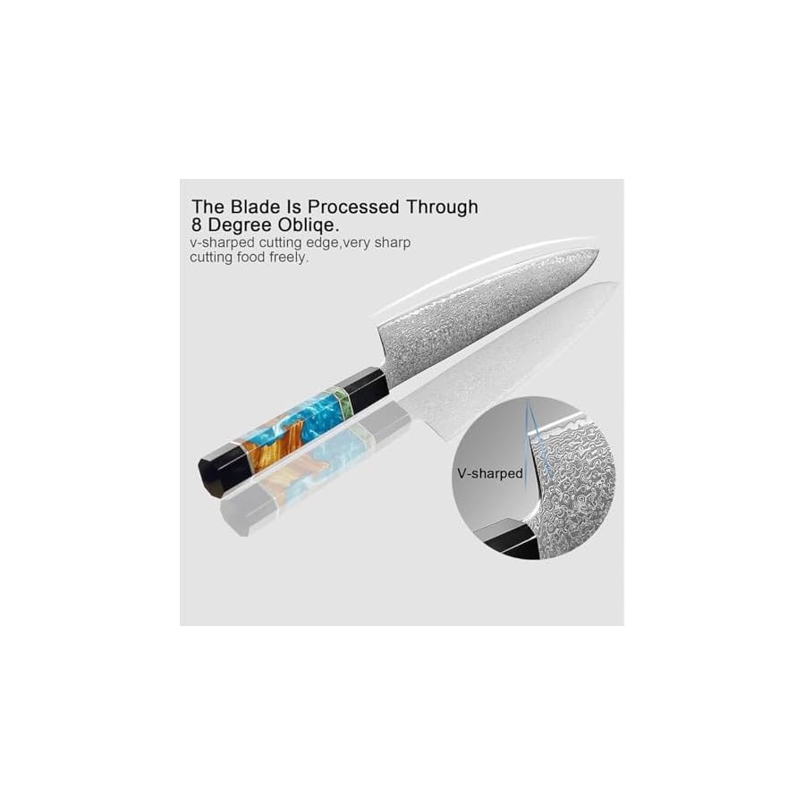 6-Piece Damascus Kitchen Knife Set,Professional Knife Sets for Chefs,Japanese VG-10 Super Steel Knife Set, Blue Resin Handle Razor-Sharp ZILNEHZ