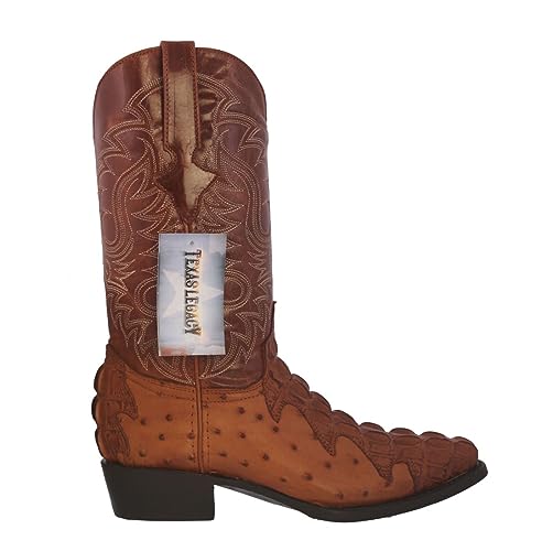 Texas Legacy Mens Cognac Western Cowboy Boots Crocodile & Ostrich Print J Toe4
