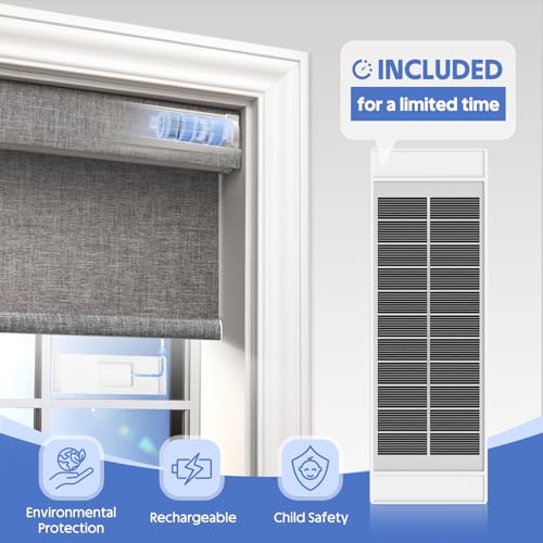 Motorized Blinds with Remote,100% Blackout Smart Roller Blinds,Rechargeable Roller Shades?Solar Panel Included? Wireless Electric Cordless Blinds with Cover Compatible with Alexa Grey 34 * 72