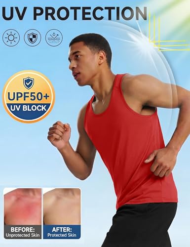 TACVASEN Achselshirts Herren UPF 50+ Tanktops Baumwolle Sport Fitness Muskelshirt UV Schutz Gym Tops Sommer Rot 3XL 4