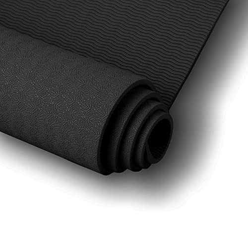 Clever Non-Slip Essential Yoga Mat In Trusted Black | Extra Thick 6.35Mm Cushion To Protect Joints | Suitable For All Yoga Types And Levels Including Beginner | Unisex Generous Mat Size (6' By 2') |Robust Anti-Tear Design| Hygenic Easy Wipe Surface | Minimises Sweat Marks #TOP3