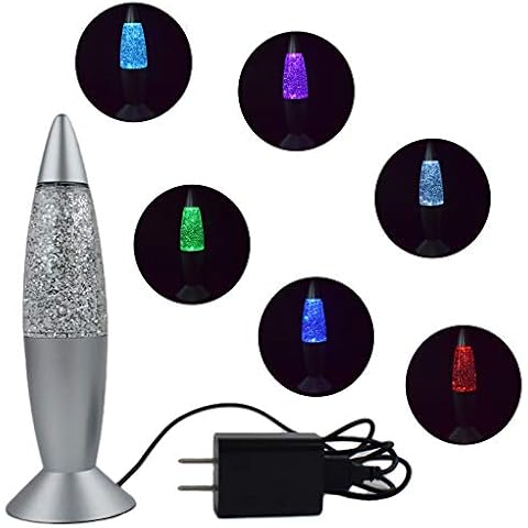 Cdycam Glitter Lava Lamp LED Vintage Mini 7.28'' Night Light Lamp with USB Multi Color Changing Rocket Light for Kids Boys Girls Adult Bedroom (Light with Charging Plug) Cover