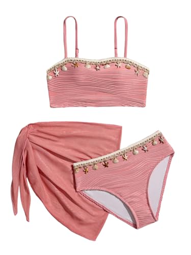 Bikini Niña Conjunto de 3 Piezas Traje de Baño Adolescentes Niñas Moda de Playa Falda