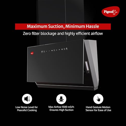 Image of Pigeon Xtream DLX 75 cm BLDC Slant Kitchen Chimney 1500 m3 /hr | Filterless Autoclean Kitchen Chimney | 12 Years Motor and 2 Years Comprehensive Warranty |Black | 9 Speed Touch Control + Motion Sensor
