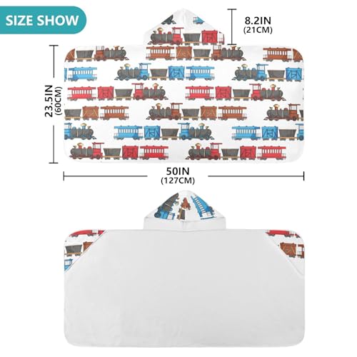 Image of Kids Beach Towel for Boys Girls, Cartoon Trains Bath Towel Wrap, Baby Hooded Towels, Toddler Soft Pool Swim Towels