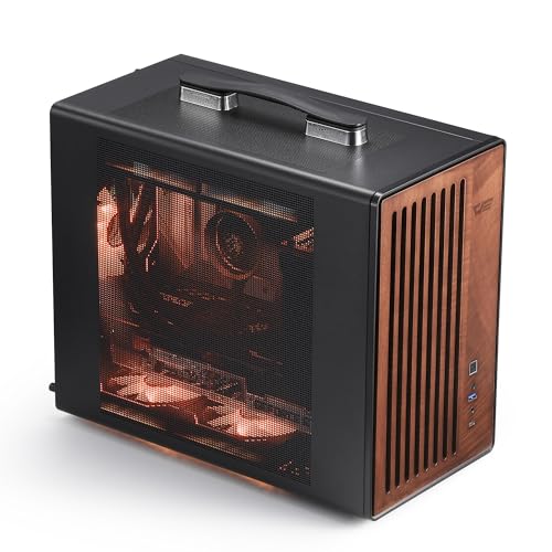 darkFlash WD200(2025) Tragbares Micro-ATX-PC-Gehäuse Tragegriff, 1 ARGB-PWM-Lüfter, Walnussholz, Typ-C, unterstützt 240mm-AIO-Wasserkühlung, H165mm-Kühler, einfaches kompaktes Desktop-Gehäuse (Schwarz