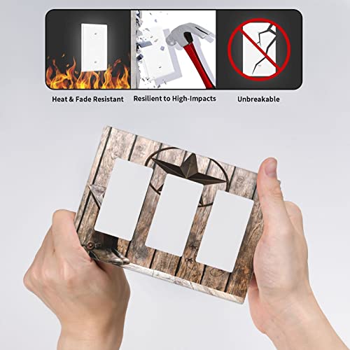 Western Texas Star 3 Gang Rocker Light Switch Cover Triple Decora Wall Plate Decorative Switchplate Electrical Gfci Outlet Covers Faceplate For Kitchen Bathroom Farmhouse Home Decor #TOP5