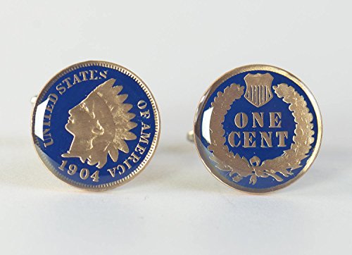 Cufflinks 1 cent painted coin.Indian head
