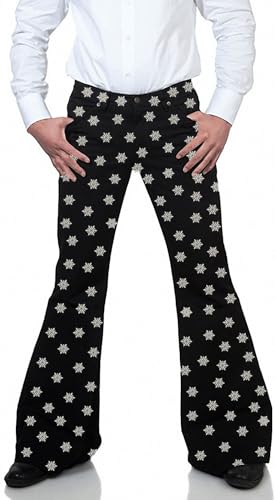 Men's Relaxed Vintage Snowflake 60s 70s Bell Bottom Stretch Fit Classic Flared Flares Retro Disco Denim Jeans Pants2