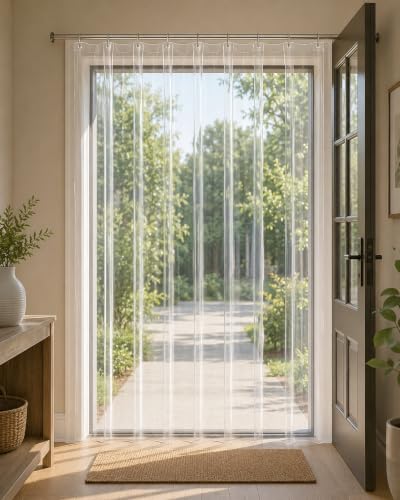 Image of CASA-NEST Eco Light Transparent PVC AC Curtain - 7 Ft (0.15mm) with 8 Hooks, Clear Plastic Heat & Dust Protection Curtain for Air Conditioner Room(Pack of 1)