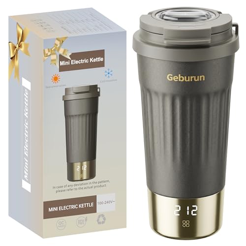 Travel Electric Kettle Portable Water Boiler, 400ml Small Tea Maker with 6 Temp Settings LCD Display, 316 Stainless Steel Vacuum Insulated Tumbler, 100V-240V, Travel Gifts for Men Women(Titanium Gray)