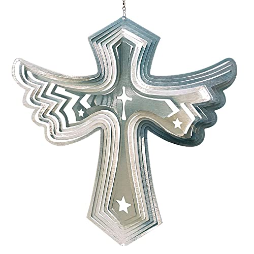FONMY Wind Spinner-Angel Wing Christmas Decor. Worth Gift Indoor Outdoor Garden Decoration Crafts Ornaments Metal Art Kinetic Yard Art Decorations 12 inch Silver Color Angel Wing Cross Wind Spinners FONMY Wind Spinner-Angel Wing Christmas Decor. Worth Gift Indoor Outdoor Garden Decoration Crafts Ornaments Metal Art Kinetic Yard Art Decorations 12 inch Silver Color Angel Wing Cross Wind Spinners