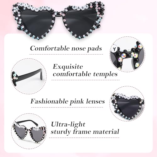 WantGor Birthday Glasses, Heart Sunglasses Birthday Babe Party Gift Accessories Favors for Women3