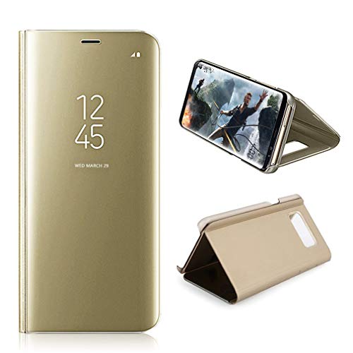 AURSEN Galaxy S8 Plus Mirror Clear View Standing Schutzhülle Flip Handy Case Cover Tasche für Samsung Galaxy S8 Plus Gold