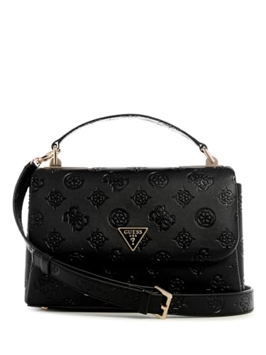 GUESS bolso bandolera Tisha Top Handle Flap Bag Black Logo negro