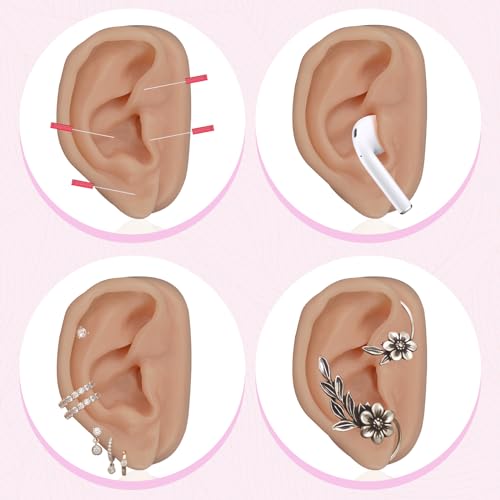 SimCoach Acupuncture Ear Model, Right Artificial Ear Replica for Auricular Therapy Teaching, Piercing Practice, Hearing Aids, Jewelry Display (Brown)