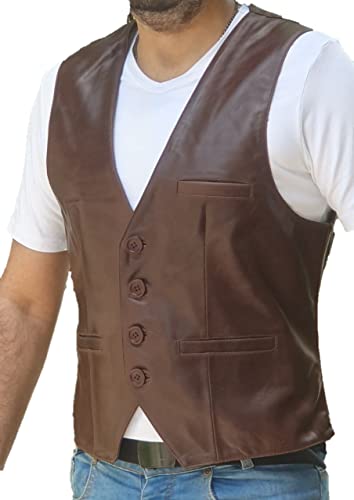 Overdrive Mens Sheep Genuine Leather Casual Western Vintage Biker Motorcycle Cruise Riding Vest Waistcoat Conceal Gun Pockets