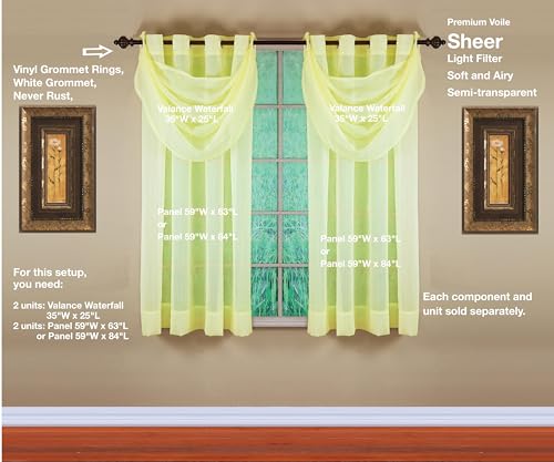 Image of Today's Curtain, Emelia Grommet Sheer Panel 63 inch Yellow, 59 inch W x 63 inch L
