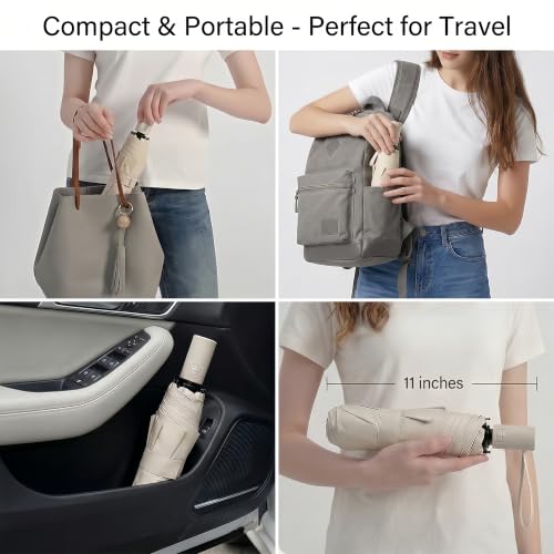 Image of BAODINI Small UV Protection Travel Umbrella Compact for Rain and Sun UPF 50+ Windproof Portable 42 inch Umbrella for Women and Men