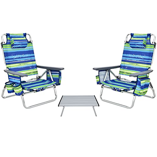 Giantex Folding Camping Chair 3 PCS Beach Chair and Aluminum Table Set, Patio Sling Chairs with 5...