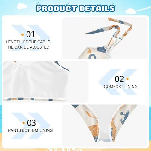 KLL Navy Blue Striped Rope and Ocean Watercolor Girls' 2 Piece Bikini Sets Quick-Dry Swimming Swimsuit Swimsuit4
