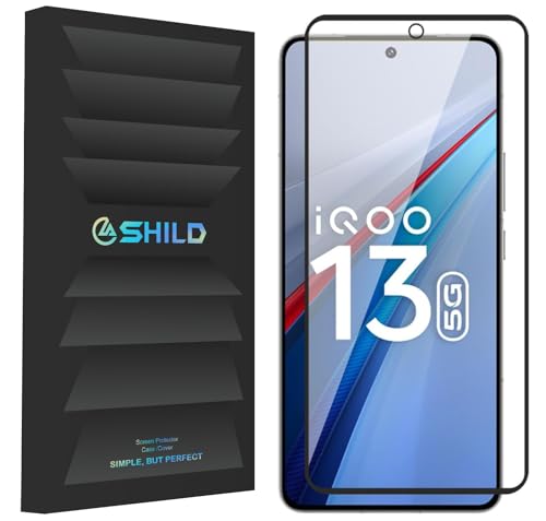 Image of SHILD Military-Grade Gorilla Tempered Glass Screen Protector for iQOO 13 (6.82-Inch) - Edge to Edge Coverage, 9H Hardness, Full HD Clarity, Black - Easy Installation Kit Included