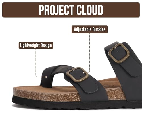 Image of Project Cloud 100% Genuine Leather Womens Sandals -Lightweight Womens Slides Memory Foam Insole & Cork Footbed Sandals Women - Non-Slip Beach Essentials Summer Sandals for Women 2026 (Lian)