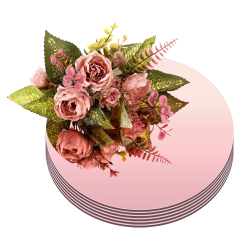 Image of Thyle 6 Pcs 10 Inch Acrylic Round Mirrors for Tables Centerpieces Circle Mirrors Candle Plates for Wall Wedding Table Centerpieces for Baby Shower Party, Thickness 1 mm (Rose Gold)