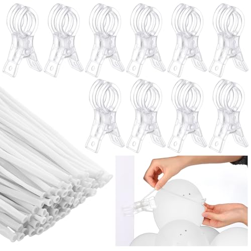 Image of Amyhill 10 Pack 3.5 Inch Balloon Arch Clips 100 Pcs 260 Long Balloons Kit | 3.5 Inch Large Heavy Duty Clip, Plastic Transparent, White 260 Long Balloons, For Arch Backdrop Garland, Long Twisting Decor