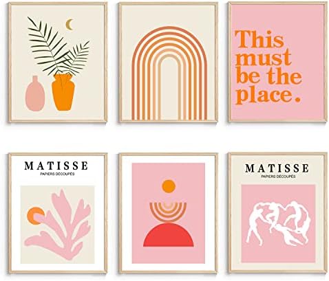 XBYGIMI Matisse Wall Art and Boho Wall Art Prints UNFRAMED,Minimalist Aesthetic Wall Images Decor,Matisse Pink Print Set,Pink and Orange Wall Art,Boho Wall Posters for Room Aesthetic,8x10in, Set of 6