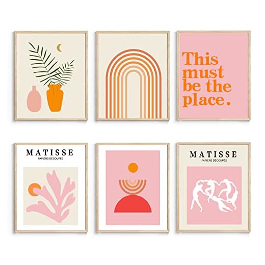 XBYGIMI Matisse Wall Art and Boho Wall Art Prints UNFRAMED,Minimalist Aesthetic Wall Images Decor,Matisse Pink Print Set,Pink and Orange Wall Art,Boho Wall Posters for Room Aesthetic,8x10in, Set of 6