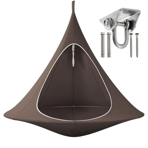Rundschaukel – Hängezelt Outdoor Tragkraft 100–200 Kg, Hängesessel für Drinnen, Aufhängeset Inklusive Edelstahlhaken – Schaukelstuhl,Braun,1.5 * 1.5m/59 * 59in