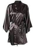 Silk Robe Women's Short Satin Sleepwear Kimono Robe Bridesmaid Bathrobe, Black