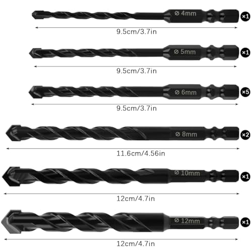 Masonry Drill Bits Set 11PCS Carbide Concrete Drill Bit Set Porcelain Tile Drill Bits for Stone Tile Brick Ceramic Glass Metal Sheet Plastic and Wood - Image 2