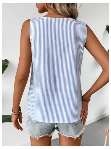 Women's Button Asymmetrical V Neck Striped Print Blouses Casual Sleeveless Tank Top Summer Shirt Tops2