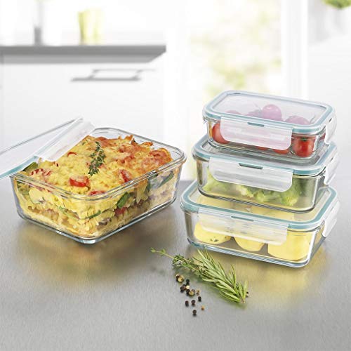 Foto von GOURMETmaxx Glas-Frischhaltedosen Klick-it 4er Set | Als Brotdose oder für Meal Prep | Spülmaschinen- Mikrowellen- und Gefrierschrankgeeignet | Aufbewahrungsbox mit Deckel