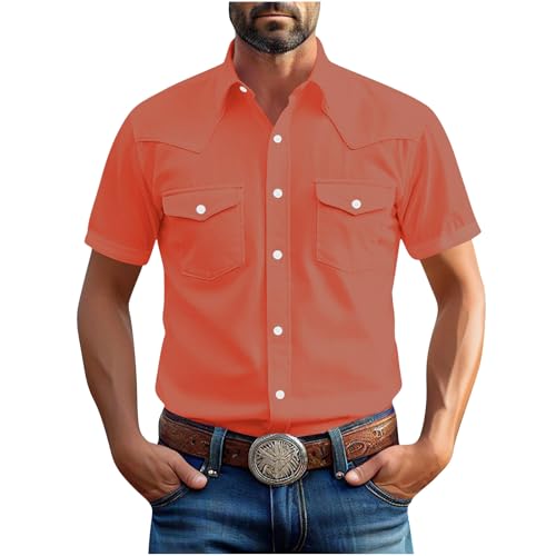 Mens Short Sleeve T Shirts Button Down Dressy Pullover Tops with Two Pockets Fashion Summer Solid Work Business Blouses Watermelon Red