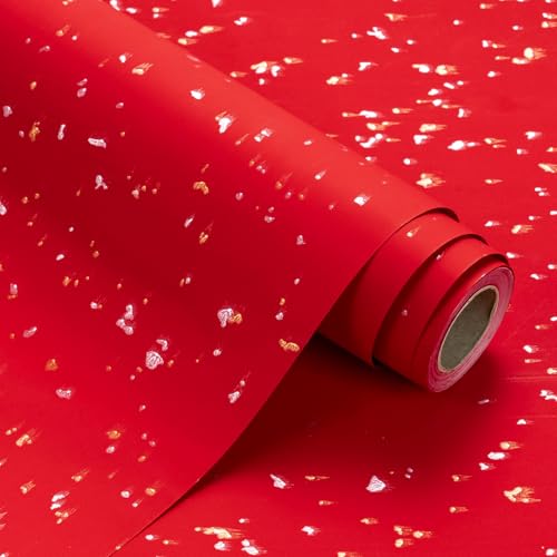 WRAPAHOLIC 30 Inch Red Wrapping Paper Roll - 30 Inch x 16.5 Feet - Red Gold Design with Silky Touch Perfect for Christmas, Birthday, Holiday, Wedding, Baby Shower