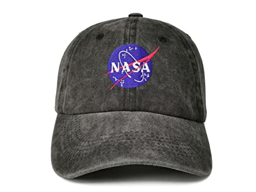 Enodtter NASA Baseball Cap for Men Women Washed Black Embroidered Hat Adjustable Trucker Hat Cotton Embroidery Dad Hat