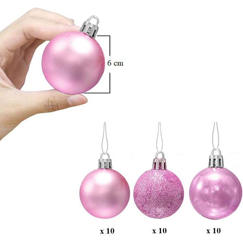 Ilauke Set 30 Palline Albero Di Natale Infrangibili Rosa E Argento - Decorazioni Natalizie In Plastica Da 6 Cm - 4