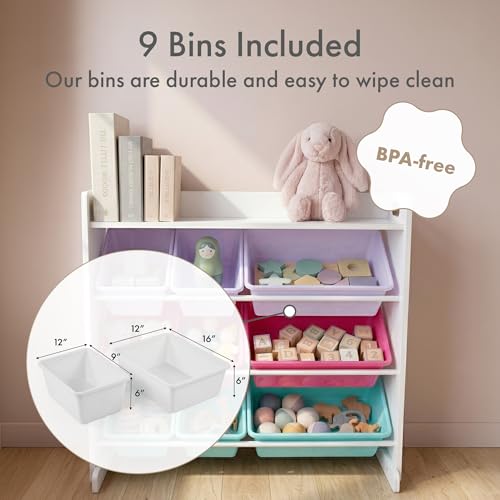 Humble Crew Toy Storage Organizer with 9 Removable Storage Bins for Kids Playroom, 3-Tier with Top Shelf Toddler Toy Organization, White/Pink/Purple/Aqua by Humble Crew - Image 3